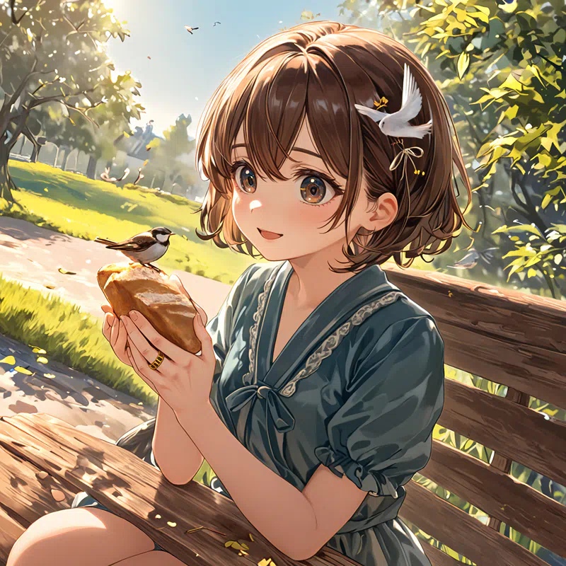 Anime illustration of a sparrow eating bread on a girl's hand 5.png (1600×1600)