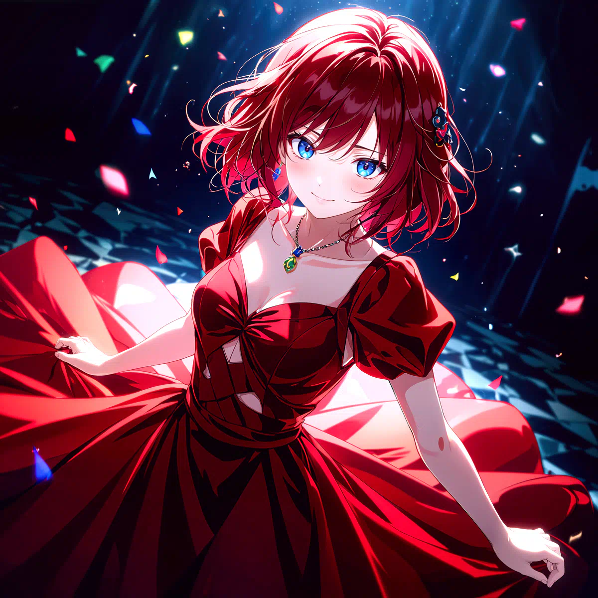 A girl dancing with red dress