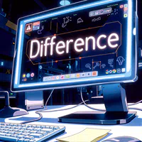 Computer monitor displaying the word Difference in a dimly lit room