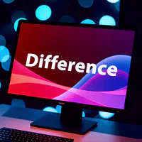 Computer monitor displaying the word Difference in a dimly lit room