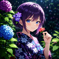 kimono girl in rain