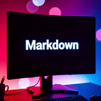 Computer screen with the word Markdown and a red arrow pointing down